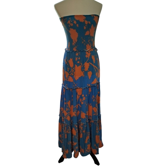 Anthropologie Abel the Label Strapless Maxi Dress – Blue & Orange Floral – Boho - Picture 1 of 10